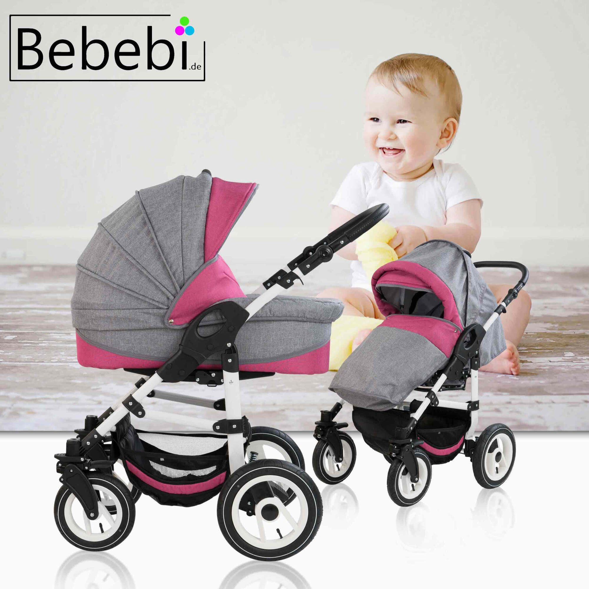 Bebebi Florenz 2 in 1 Kombikinderwagen Luftreifen, Davanzati Pink White