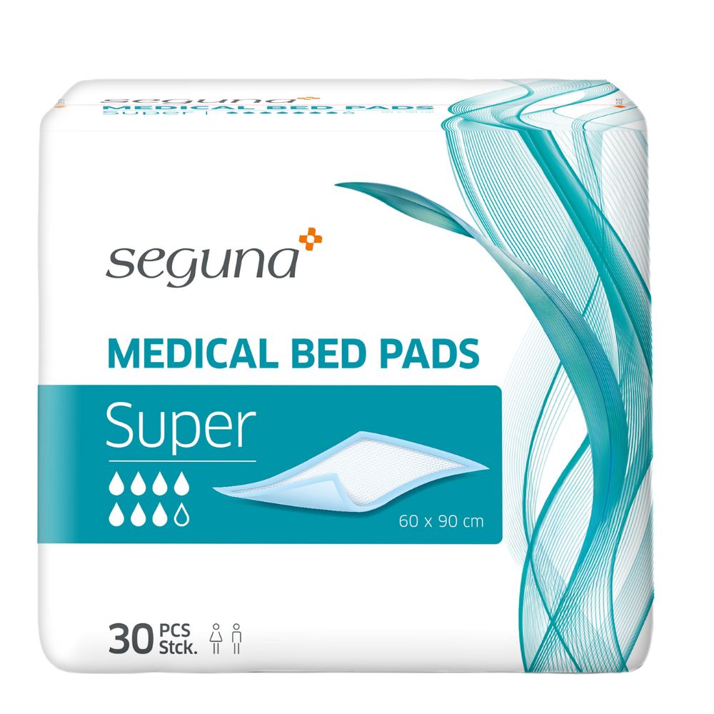 Verpackung SEGUNA Medical Bed Pads Super, 30 Stück. Größe 60x90 cm.