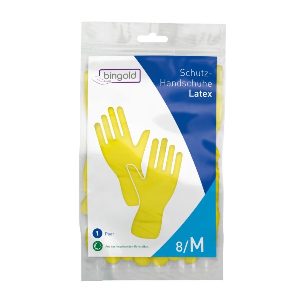 Gelbe Latex-Schutzhandschuhe, Größe M, 1 Paar.