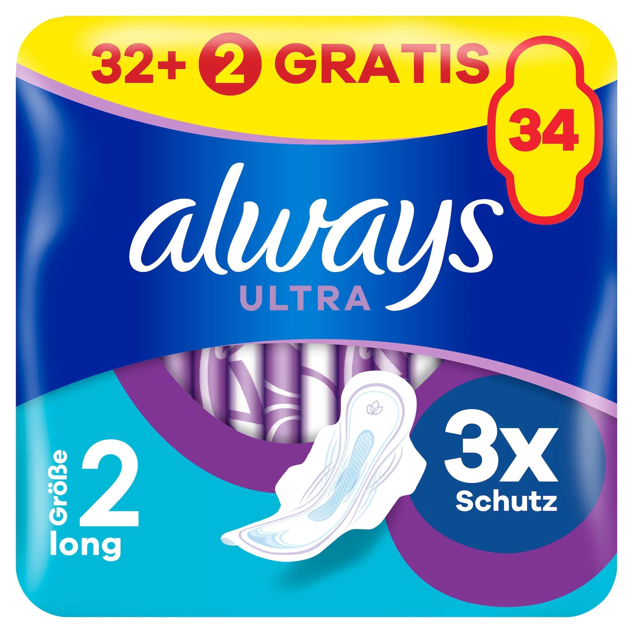 always Ultra Binde Long mit Flügeln Gigapack 32+2 Gratis 34 St