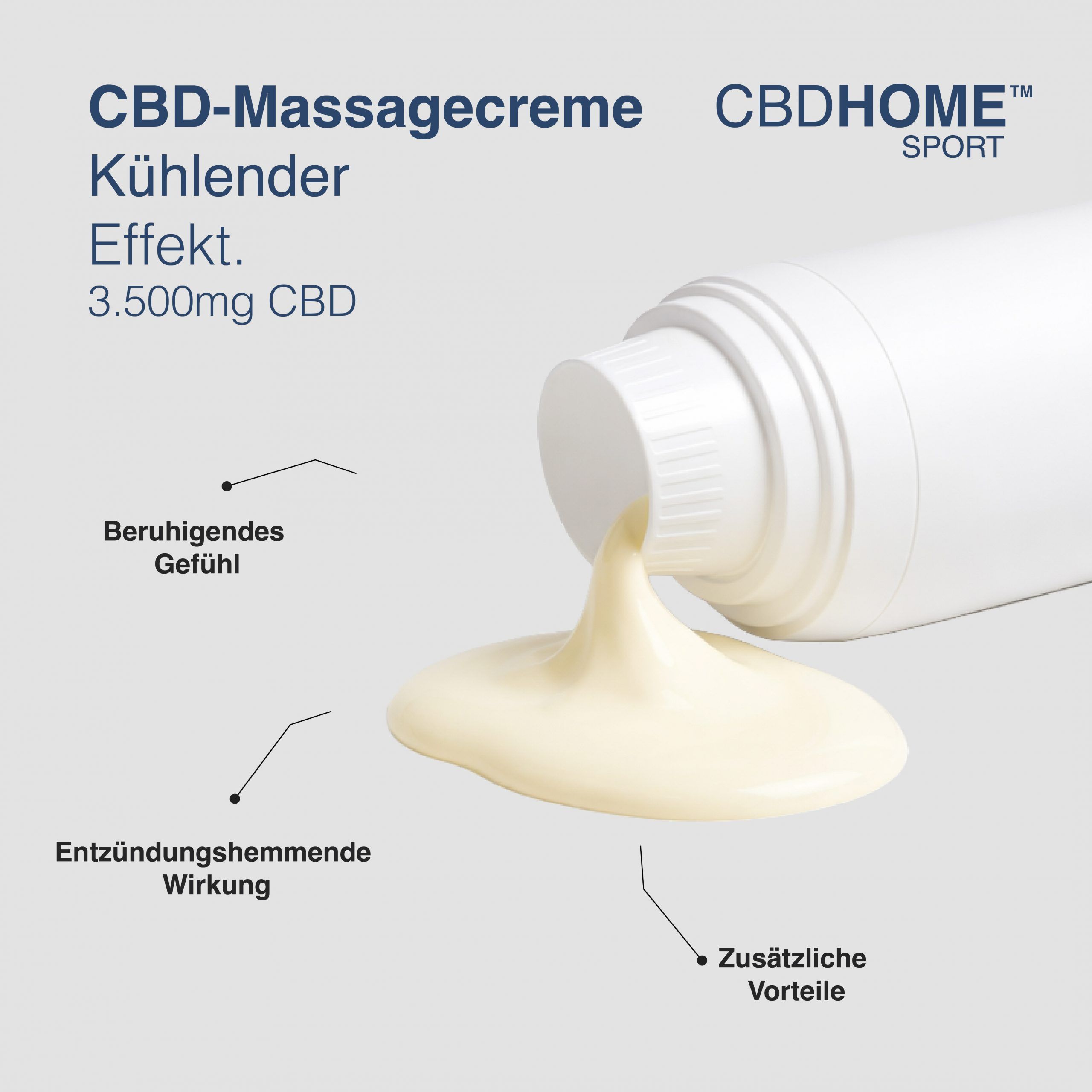 CBDHOME Sport Massagecreme Kalt mit kühlendem Effekt und 3500 mg CBD. Beruhigendes Gefühl, entzündungshemmende Wirkung.