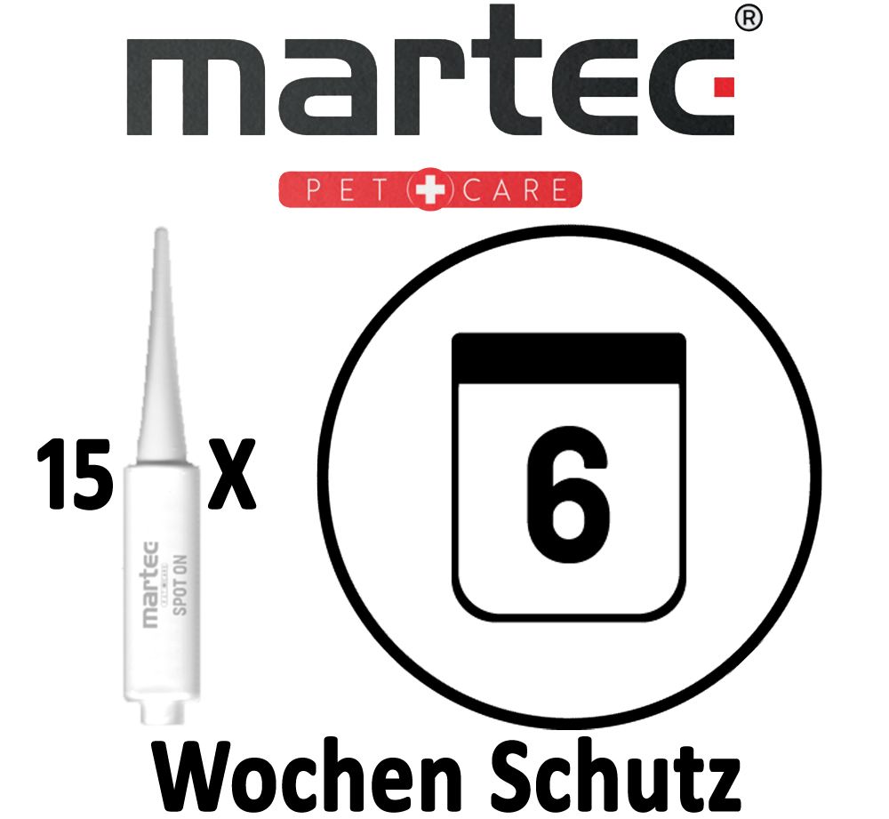 Produktverpackung mit Spot On, 15 Stück, 6 Wochen Schutz, mit Logo und Produktnamen.