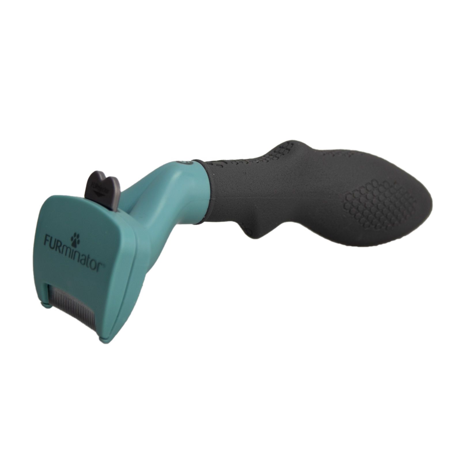 FURminator-Pflegewerkzeug für kleine Katzen. Ergonomischer Griff, blaue und schwarze Elemente.