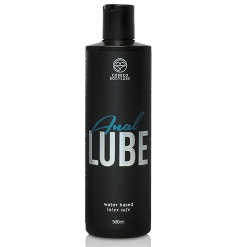 Schwarze Flasche mit "Anal Lube"-Aufschrift. Wasserbasiert, latexfrei. 500ml.