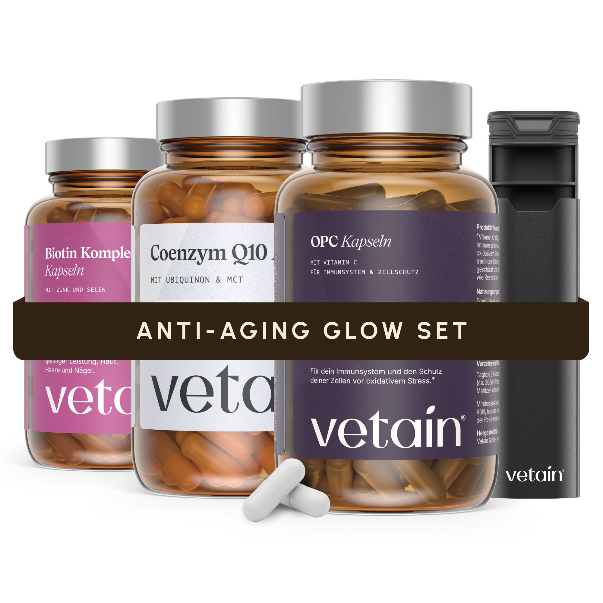 Vetain Anti Aging Set – Mit Biotin Komplex, Coenzym Q10 & OPC Haut, Haare Zellschutz von innen 3 St Kapseln
