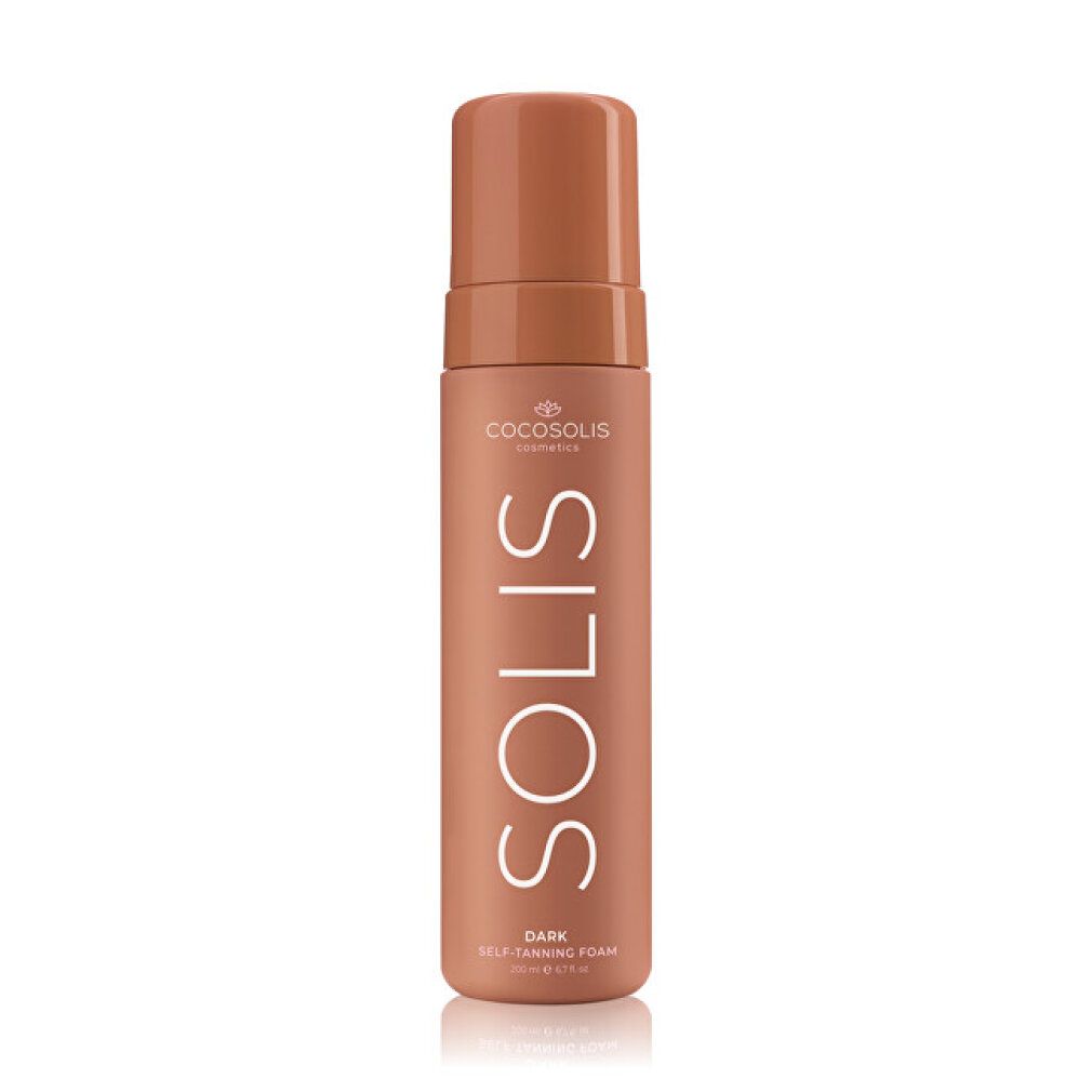 COCOSOLIS SOLIS Dark Selbstbräunungsschaum. Braune Flasche mit weißer Schrift.