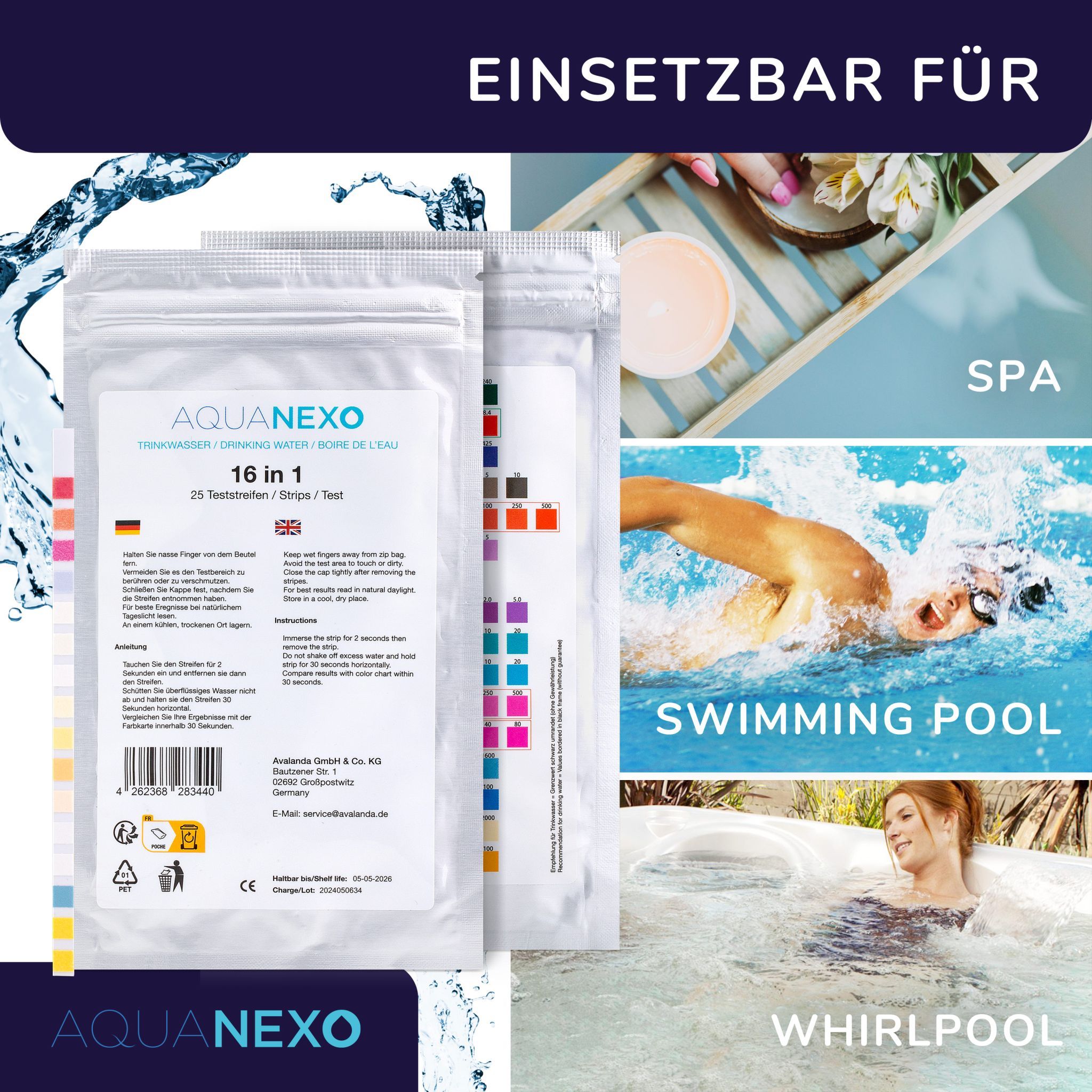 Aquanexo Trinkwasser Teststreifen  50 st. - 16 Werte messbar