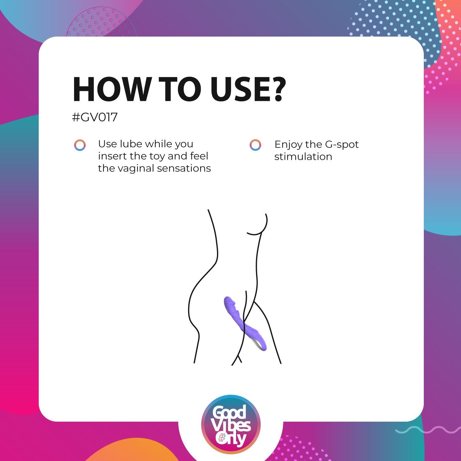 Illustration: Anwendung des Vibrators. Text: "How to use?" und Anweisungen.