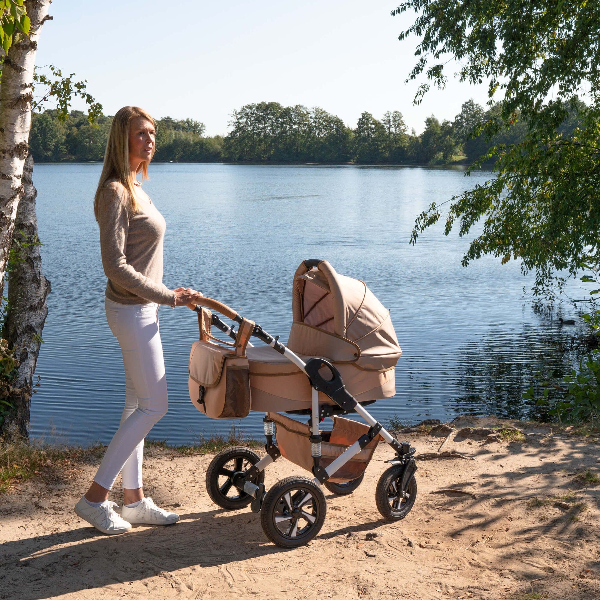 Friedrich Hugo Hamburg 3 in 1 Kinderwagen Set Luftreifen, Beige & Oatmeal