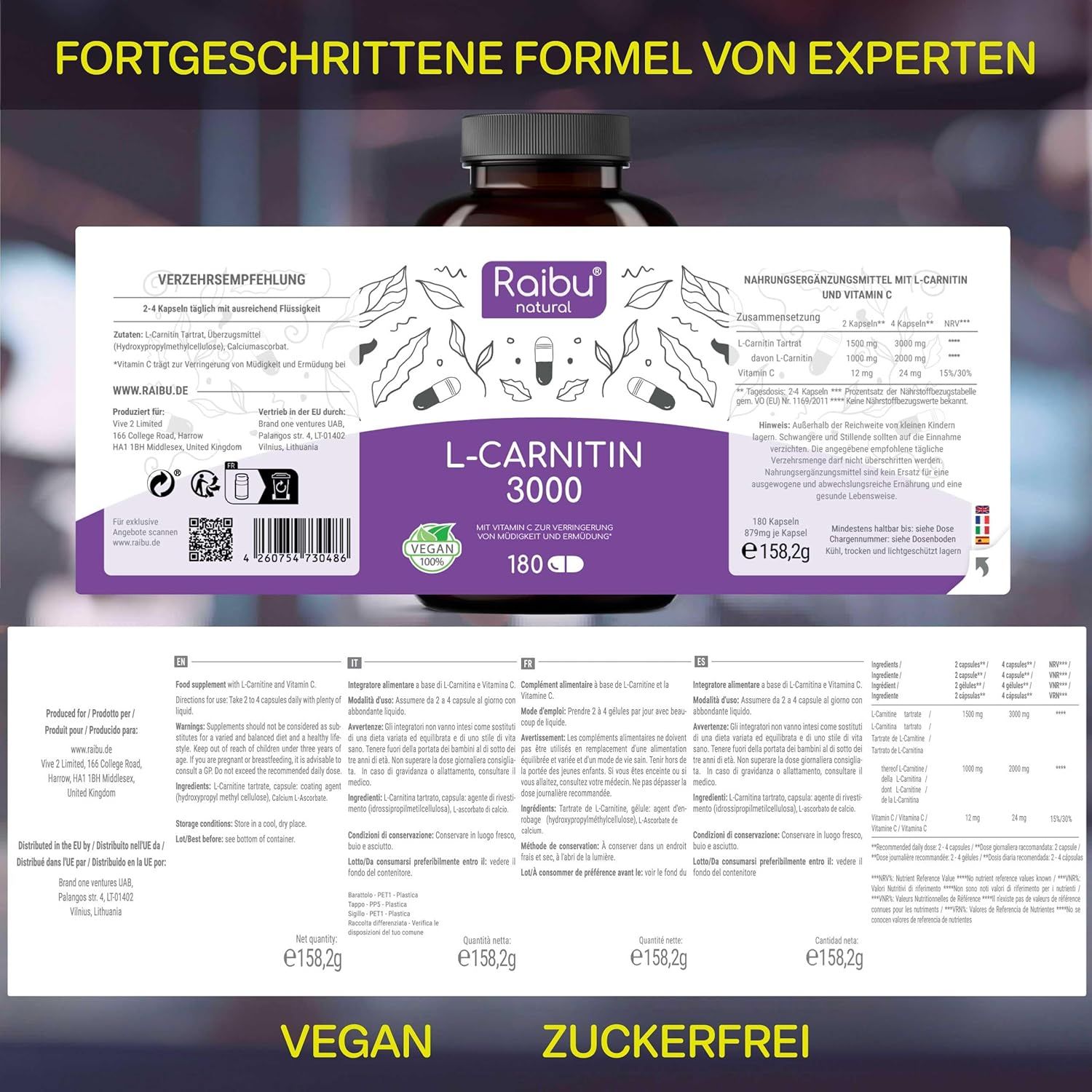 L-Carnitin Kapseln Hochdosiert 3000 - RAIBU