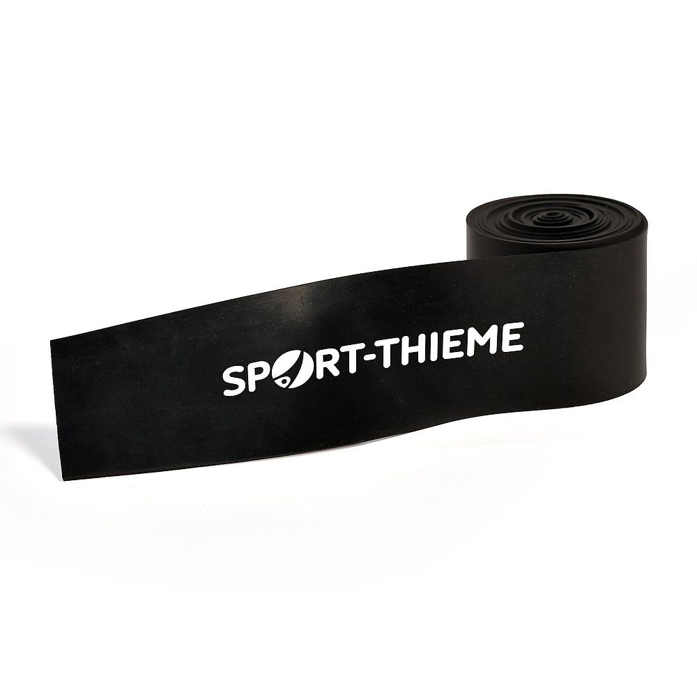 Schwarzes Flossband, gerollt. Weißer Schriftzug SPORT-THIEME.