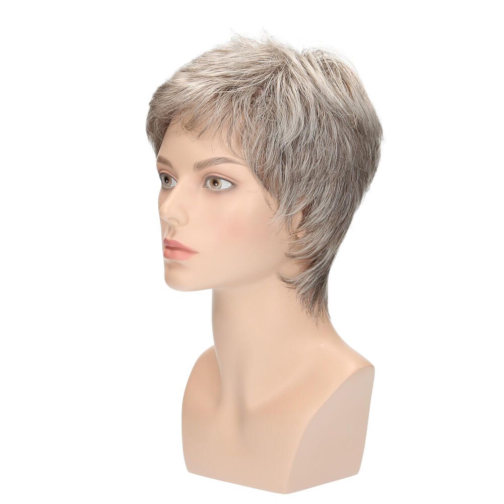 Perücke Sam von trendhair. Kurzes, graues Haar auf einer Büste. Seitenansicht.