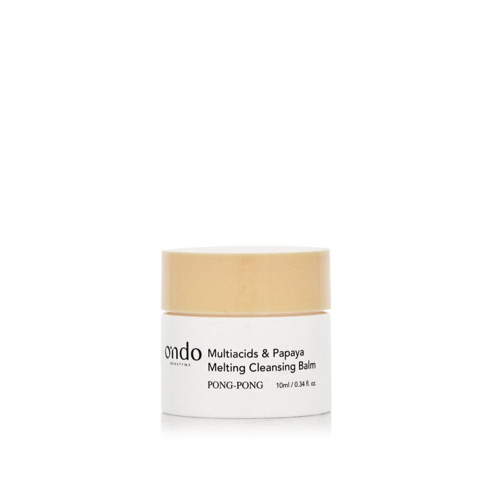 Ondo Multiacids & Papaya Melting Cleansing Balm, weißer Tiegel mit beigem Deckel. Text: 10ml/0.34 fl. oz.
