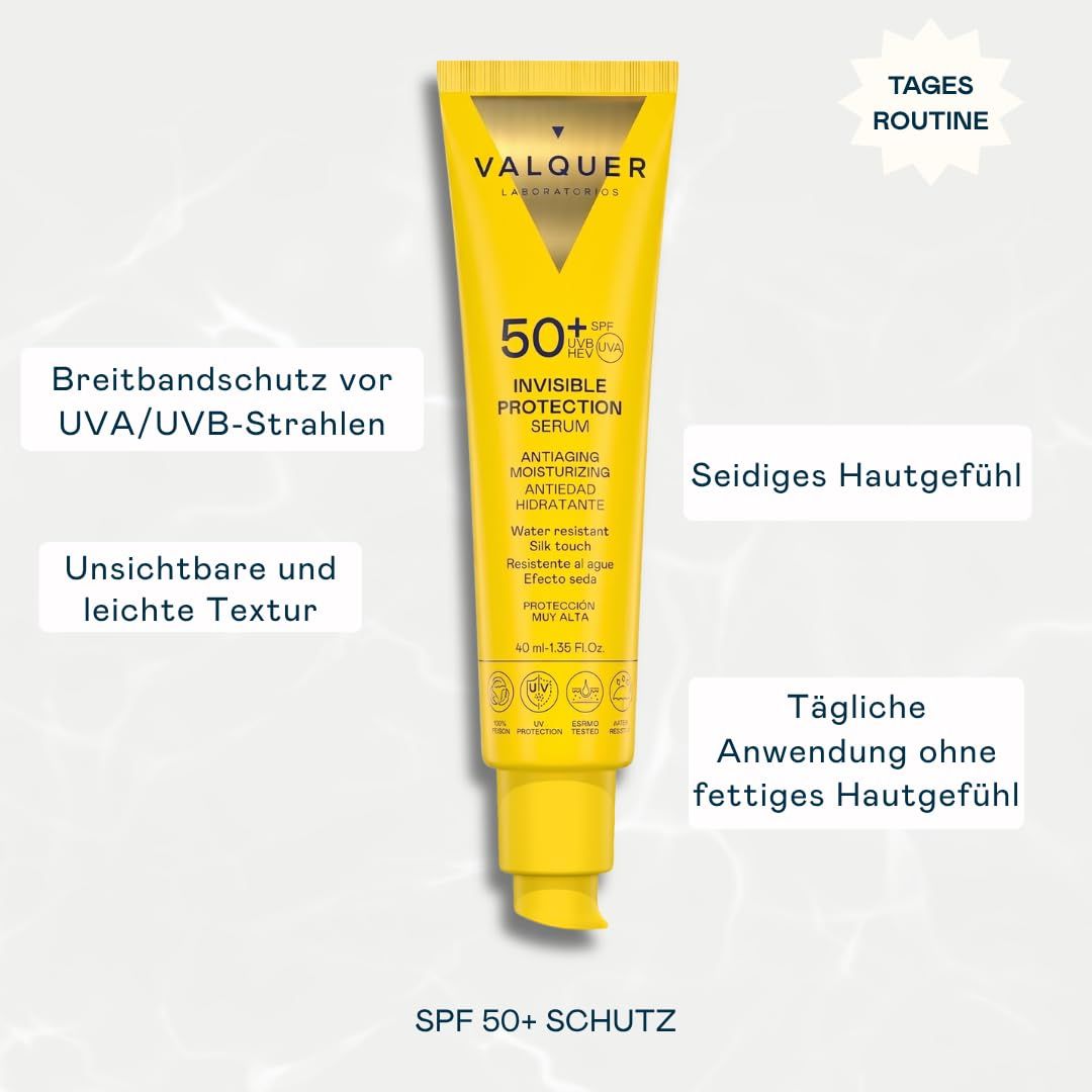 Valquer LSF 50+ Unsichtbares Schutz-Serum, 40ml. Patentierte Formel, wasserfest.