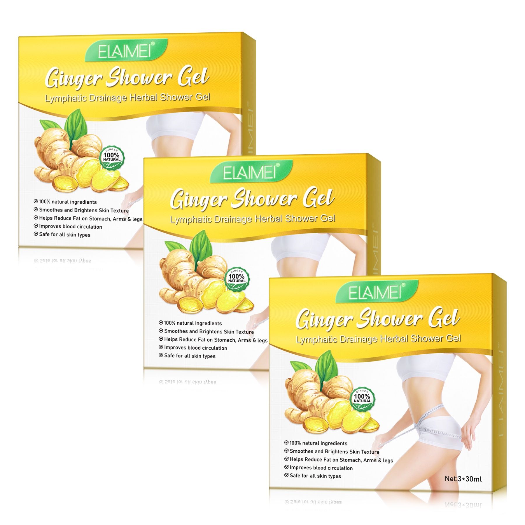 P-Beauty Ingwer Duschgel für Lymphdrainage und Körperpflege mit Rosmarin 3x90 ml