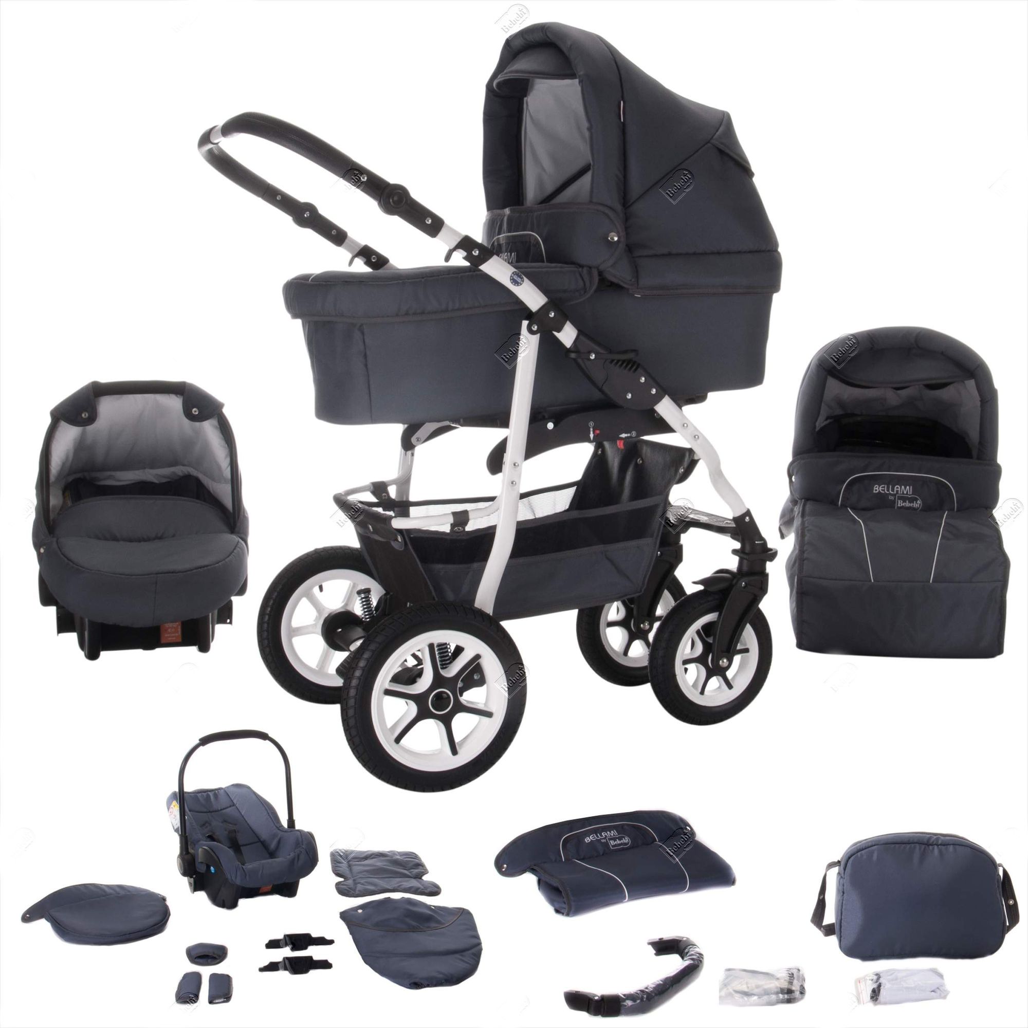 Bebebi Bellami 3 in 1 Kinderwagen Set Hartgummireifen, Bellagrey