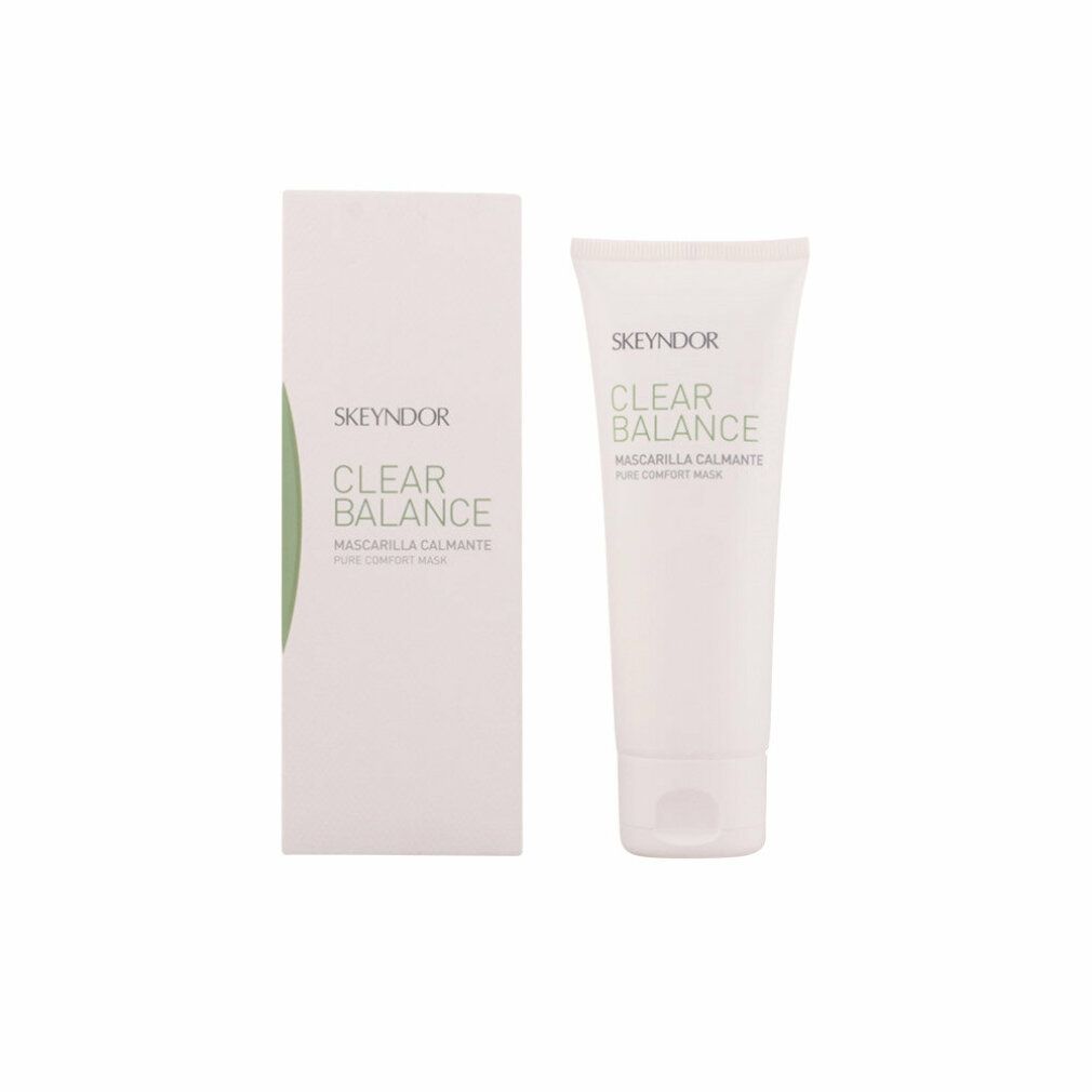 Weiße Tube und Verpackung. Aufschrift: SKEYNDOR, CLEAR BALANCE, Mascarilla Calmante, Pure Comfort Mask.