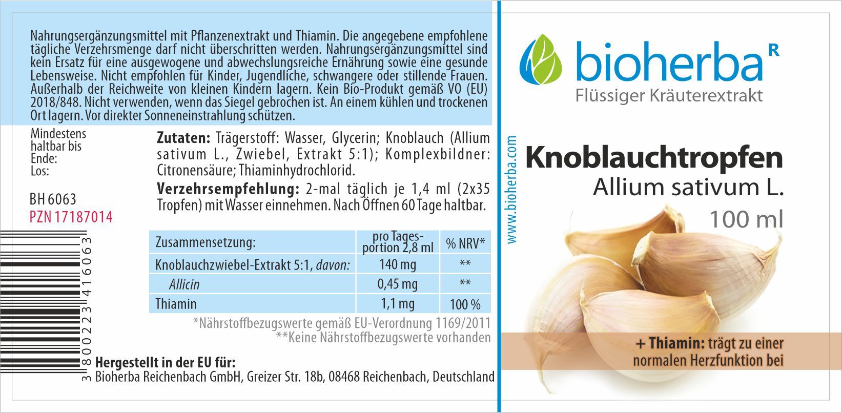 Knoblauchtropfen Allium sativum L. Tinktur 100 ml PZN 17187014