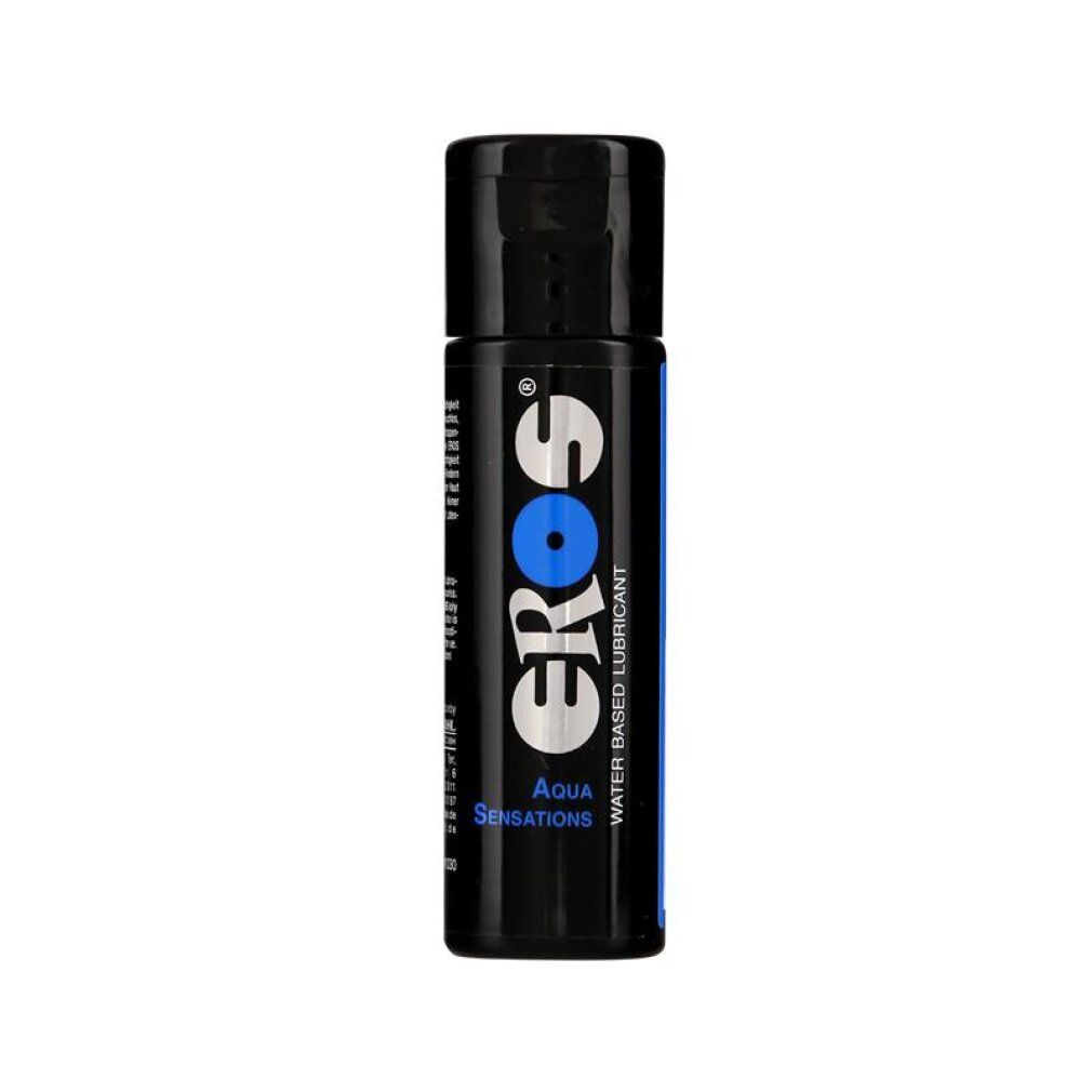 Eros Gleitgel Aqua Sensations, Wasserbasiertes Gleitmittel in schwarzer Flasche.