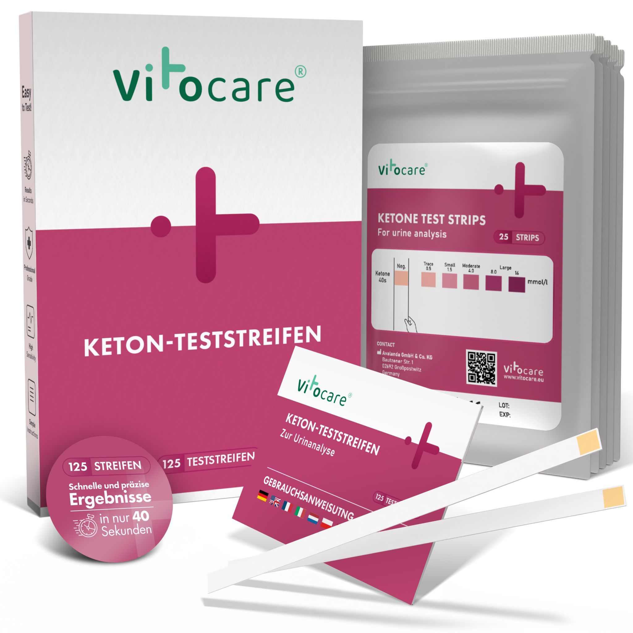 Vitocare Keton & Keto Teststreifen | Ketose Selbsttest Großpackung 125 St