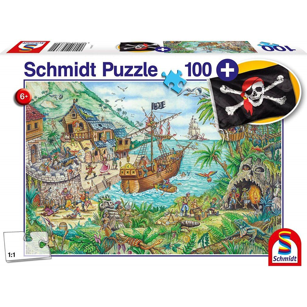 schmidt Puzzle In der Piratenbucht 100 Teile + Geschenk (Piratenflagge)
