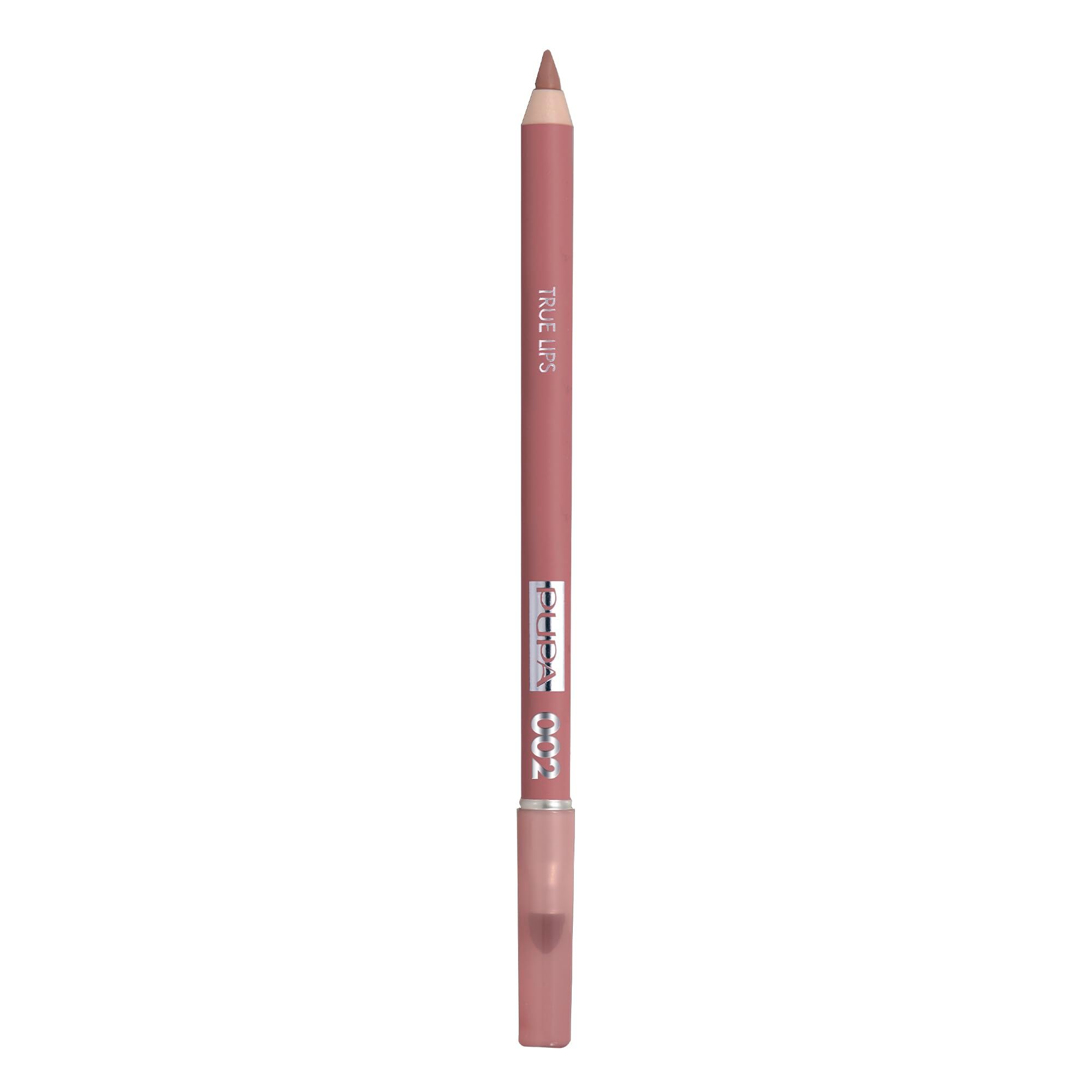 Ein rosafarbener Lipliner mit silberner Schrift "PUPA TRUE LIPS 002".