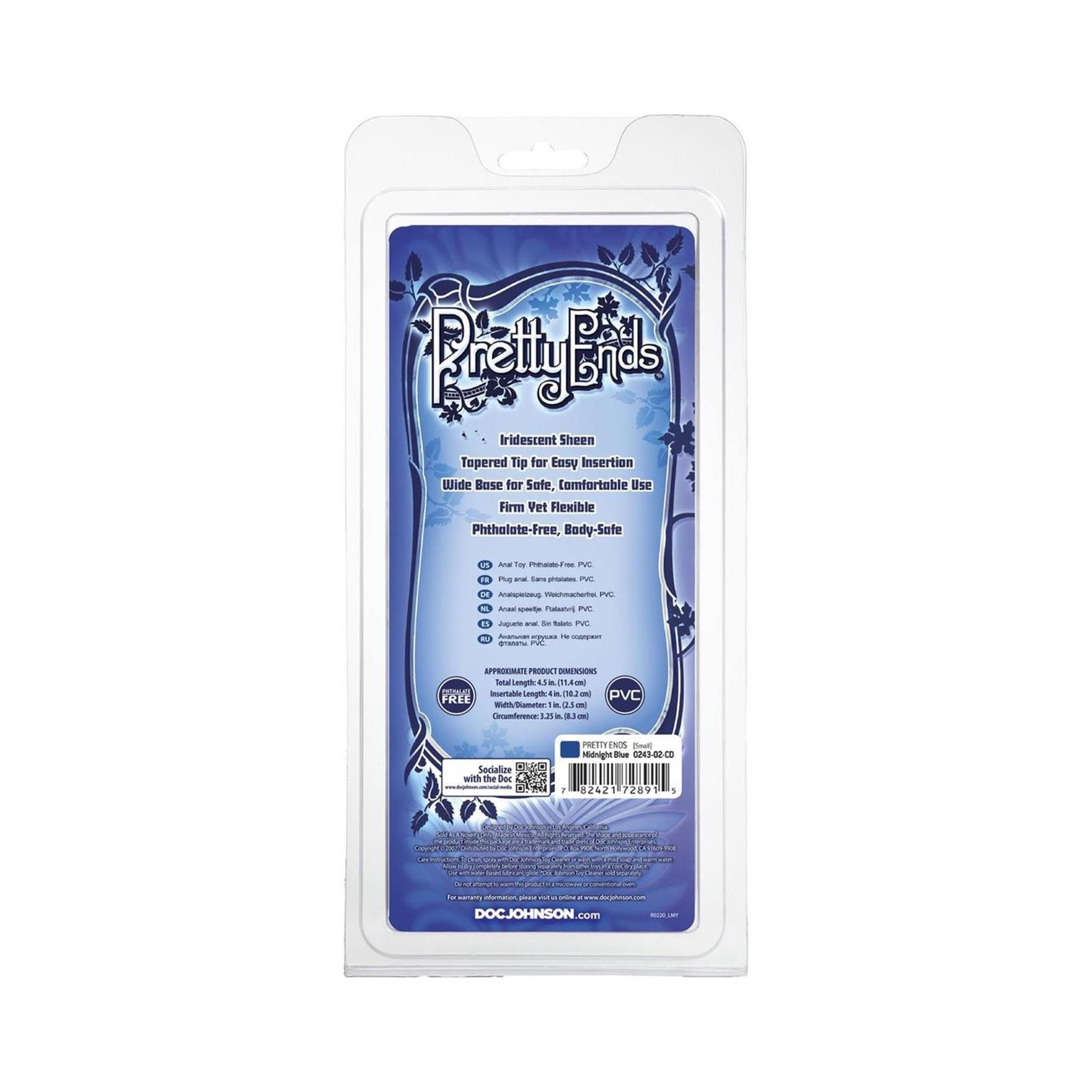 Rückseite der Blisterverpackung. Text: "Pretty Ends", "Iridescent Sheen", "Phthalate-Free, Body-Safe" und Produktinformationen.