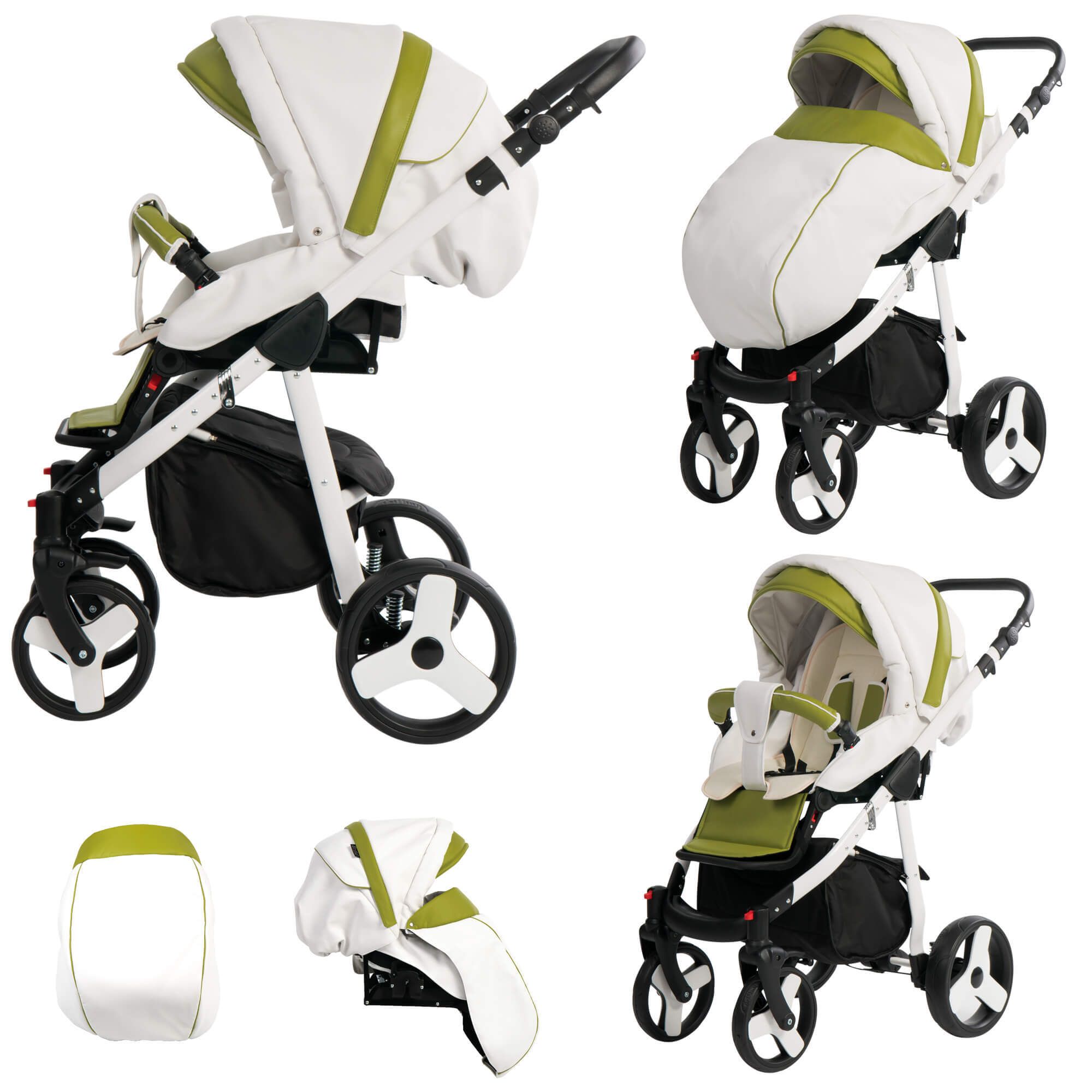 Bebebi Fizzy 4 in 1 Kinderwagen Komplettset ISOFIX Basis Hartgummireifen, Avocado