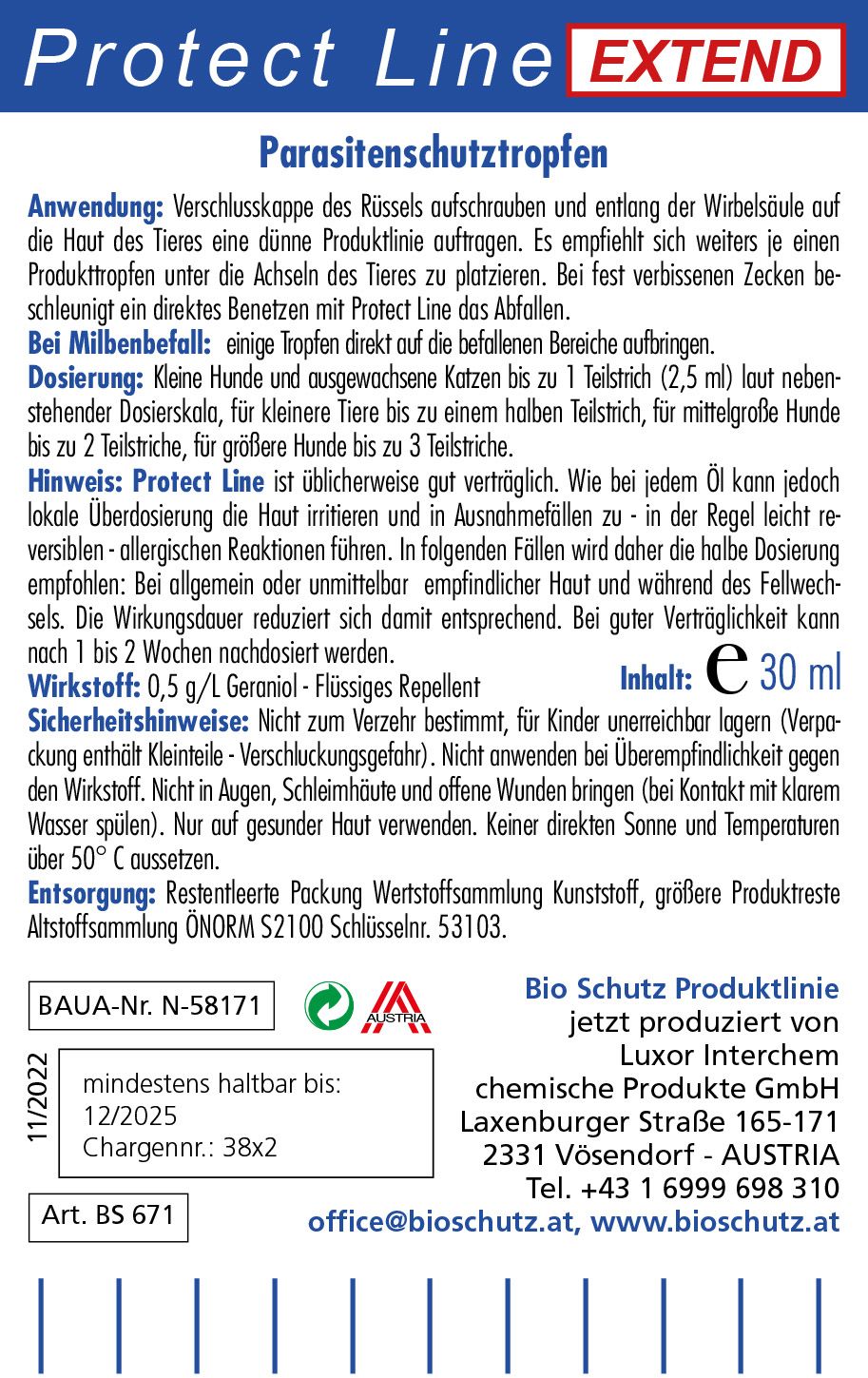 Text auf weißem Hintergrund. Enthält Produktinformationen, Inhaltsstoffe und Herstellerdetails. Mit Logo und Haltbarkeitsdatum.