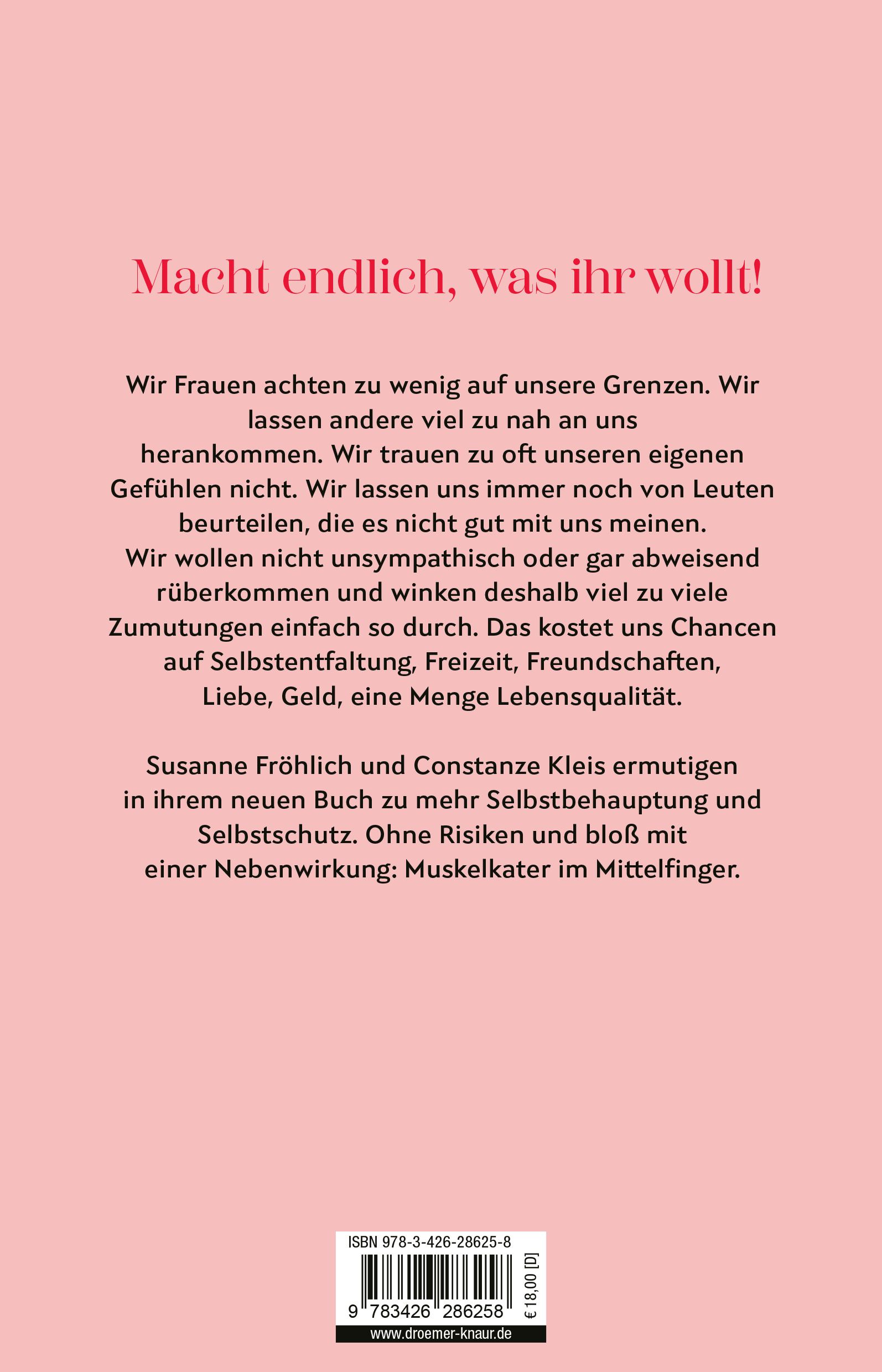 Buchrückseite mit Text. Autoren: Susanne Fröhlich, Constanze Kleis. ISBN- und Preisangaben. Verlag: Knaur.