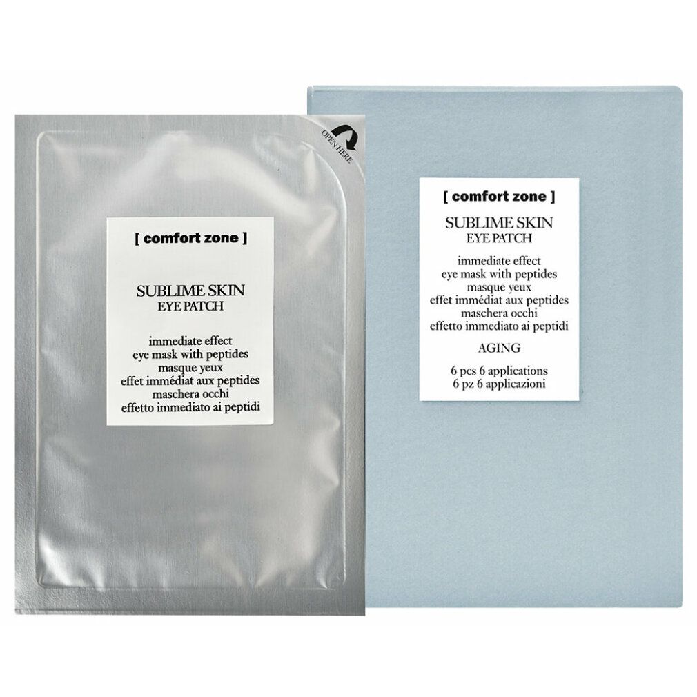 Verpackung mit Augen-Pads. Aufschrift: Comfort Zone Sublime Skin Eye Patch. Enthält 6 Anwendungen. Soforteffekt.