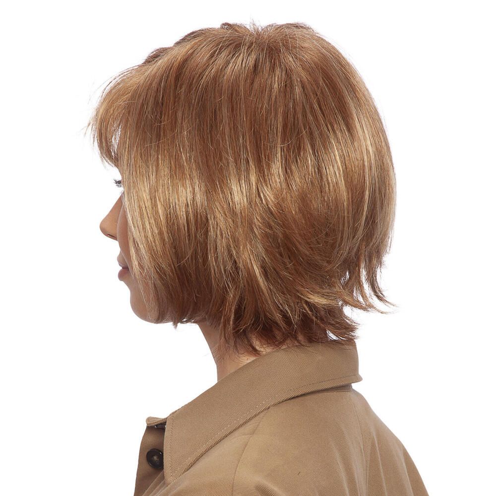 Perücke Maren von trendhair. Kurze, blonde Kunsthaarperücke. Seitenansicht.