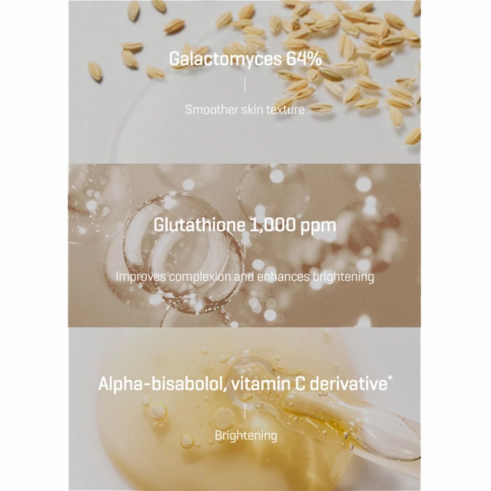 Infografik mit Inhaltsstoffen: Galactomyces, Glutathion, Alpha-Bisabolol.