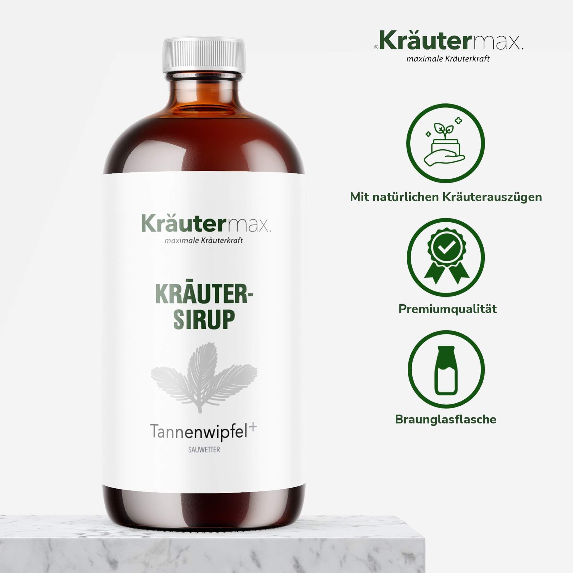 Kräutermax Kräuter-Sirup Tannenwipfel plus Spitzwegerich, Thymian - Großpackung 500 ml Hustensirup