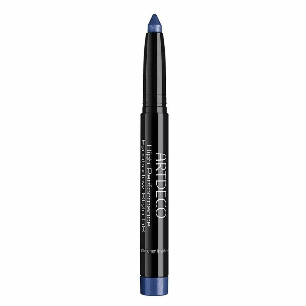Artdeco High Performance Eyeshadow Stylo. Schwarzer Stift mit blauer Spitze. Aufschrift: ARTDECO, High Performance Eyeshadow Stylo.
