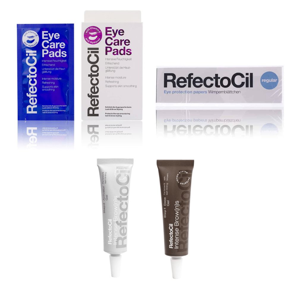 RefectoCil Base Gel Aschbraun & Activator Wimpernblättchen Eye Care Pads Set 15 ml Creme