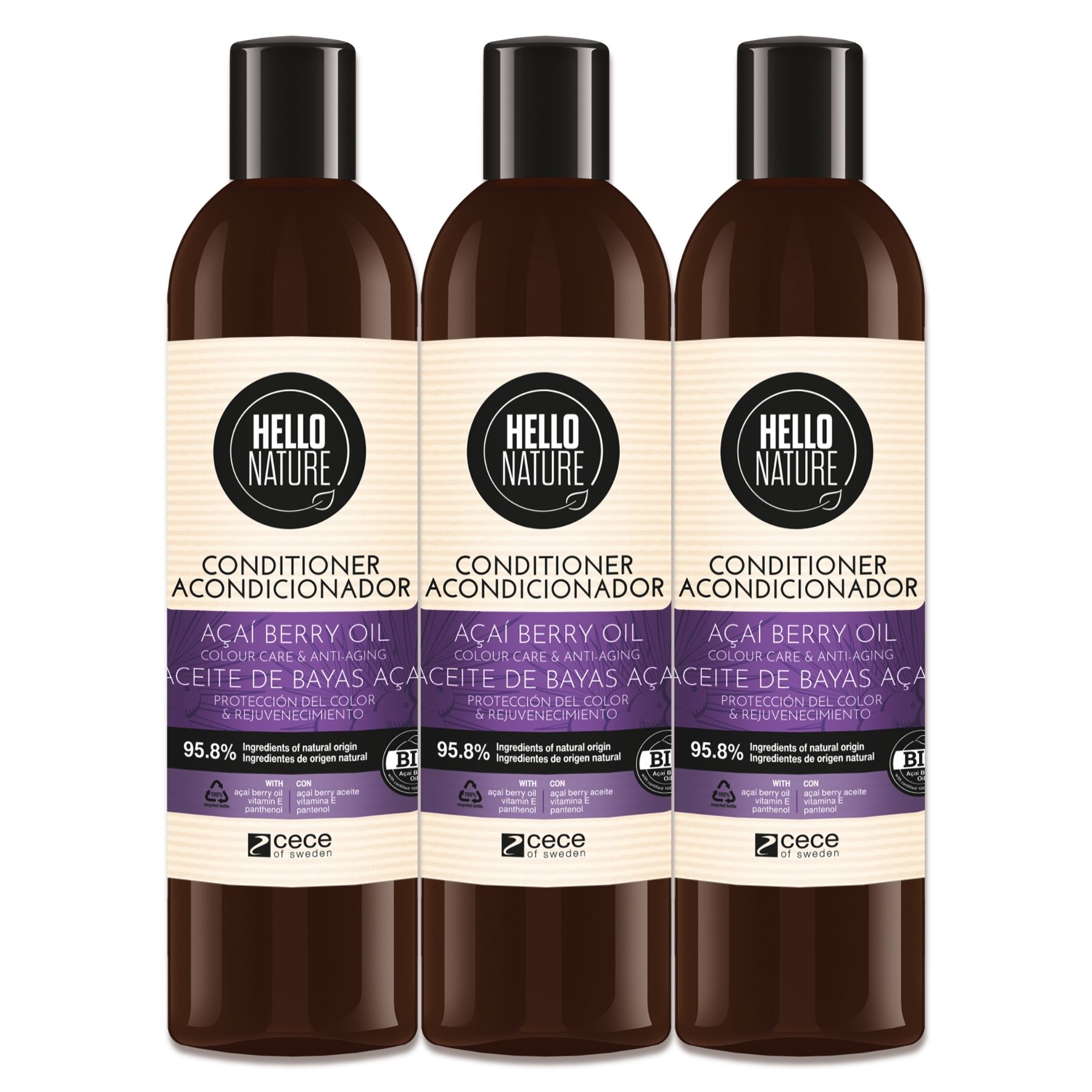 Hello Nature Haarspülung mit Acai Beere für Haarpflege Regeneration 3x300 ml
