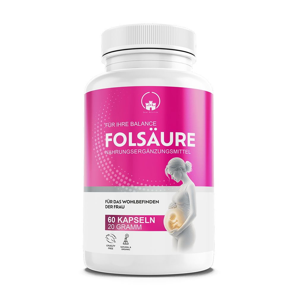 Saint Nutrition® Methylfolat - Folsäure Kapseln 800 µg | Vitamin B6, B12 Nährstoffreich 60 St