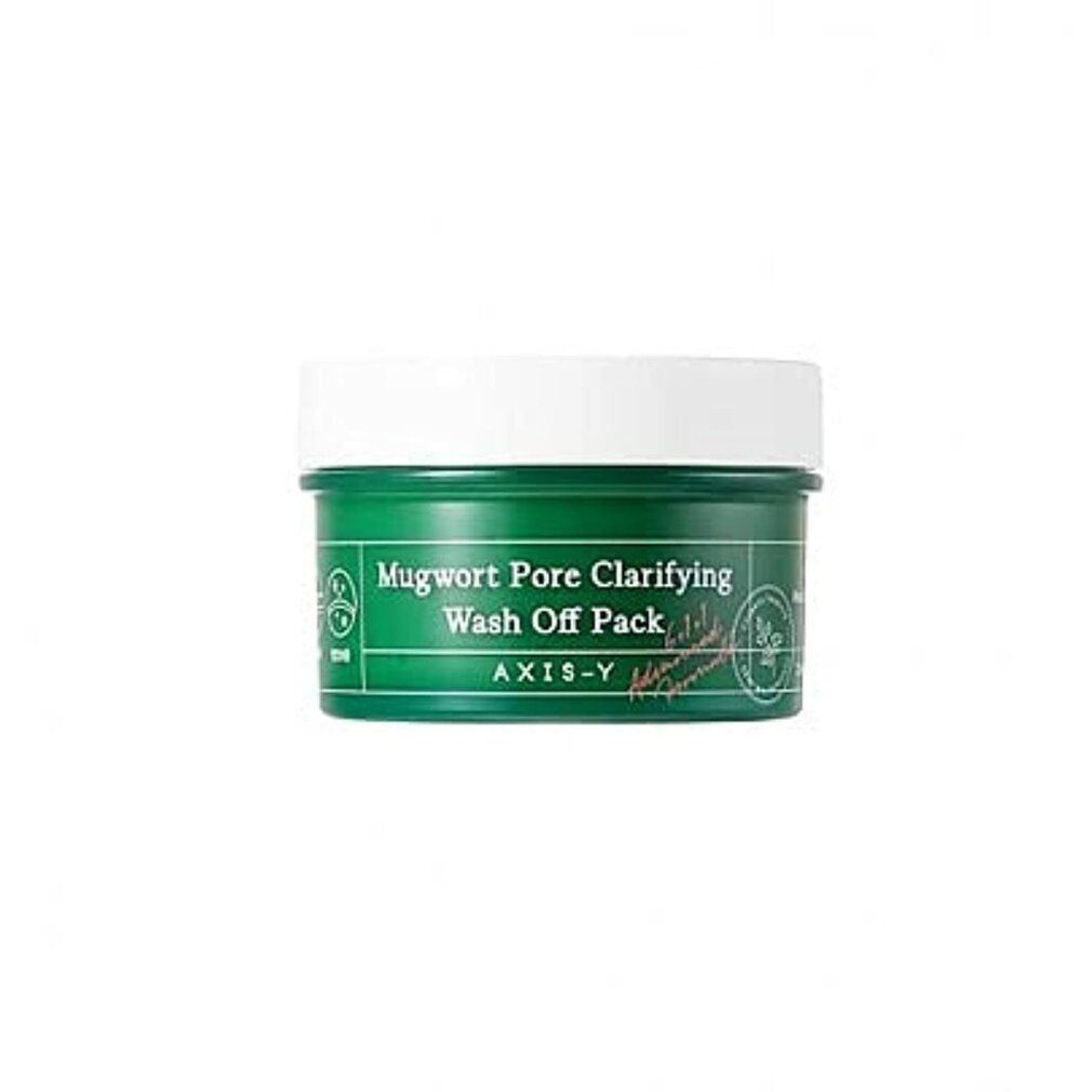 Grüne Dose mit weißem Deckel. Aufschrift: Mugwort Pore Clarifying Wash Off Pack. Marke: AXIS-Y.