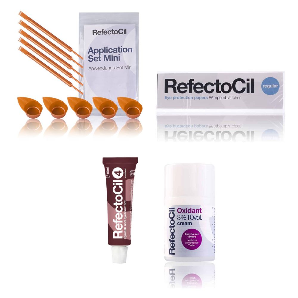 Refectocil Wimpernfarbe kastanie 4 & Oxidant Creme 3% Wimpernblättchen Mini-Anwendungs Set 15 ml