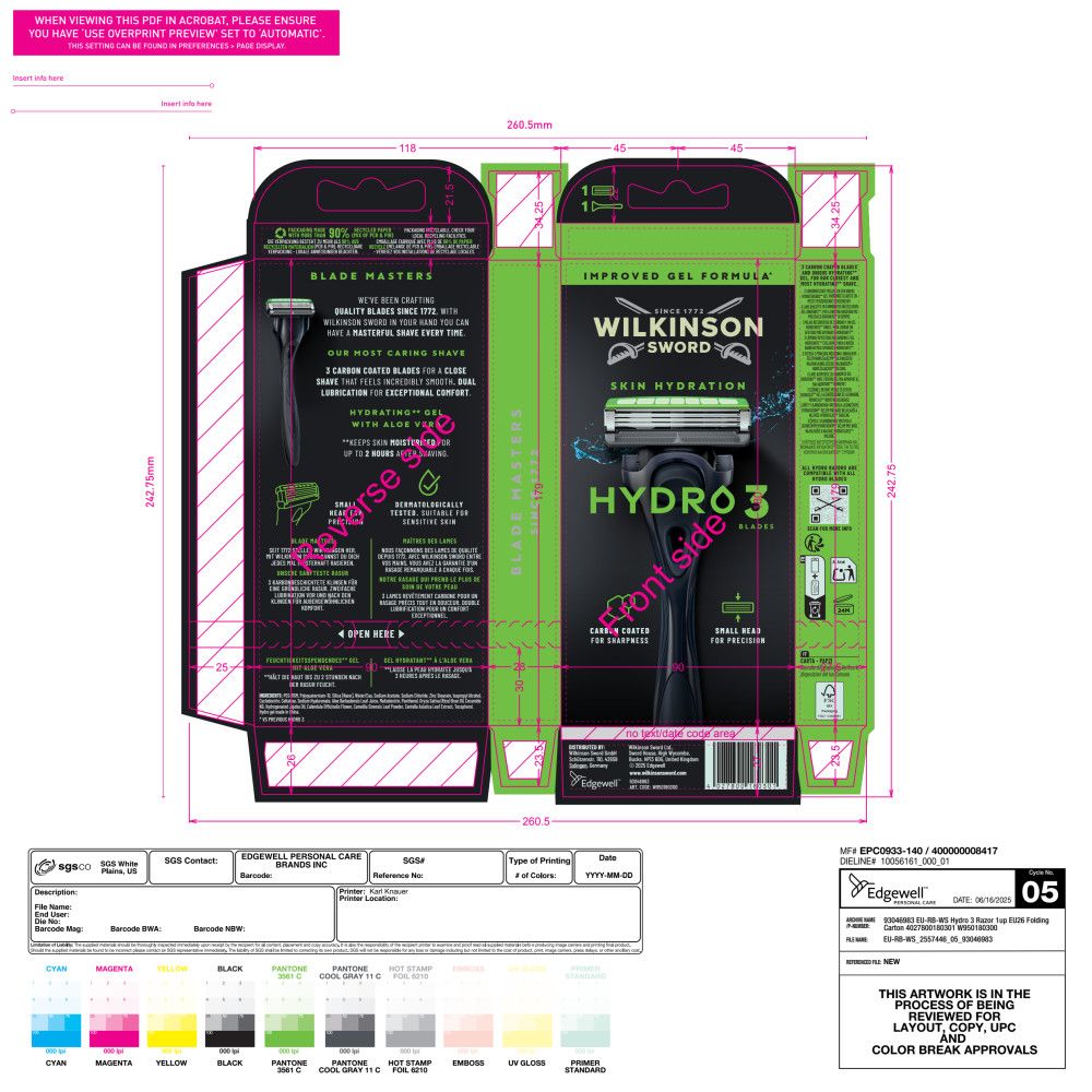 Wilkinson Sword Hydro 3 Rasierer mit 3 Klingen und Hautpflege-Streifen.