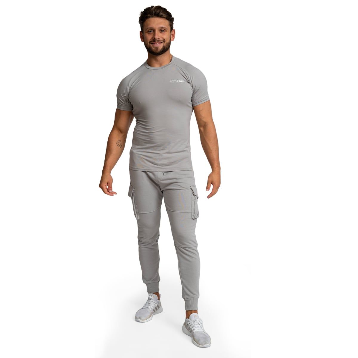 GymBeam T-Shirt Herren slim mit Kurzarm und verlängertem Schnitt in Grau