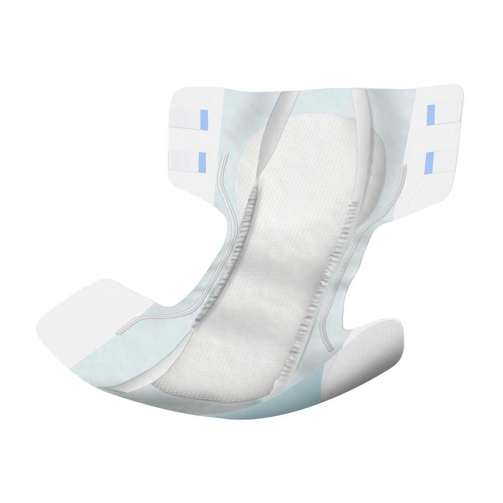 Abena Delta-Form M3. Hellblaue Inkontinenzeinlage mit weißen Rändern und blauen Verschlüssen. Innenliegende Absorptionsschicht.