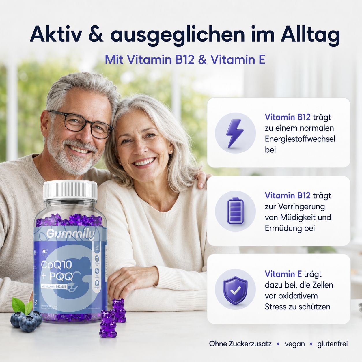 Gummily® CoQ10 100 mg Gummies - Ubiquinol Coenzym Q10 + PQQ - mit B12 & E - CoQ10 Kapseln alt.