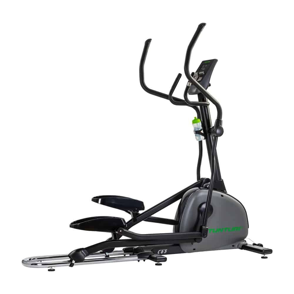 Crosstrainer, grau-schwarz. Griffe, Pedale, Flaschenhalter. Tunturi C65 Performance Crosstrainer. Digitalanzeige.