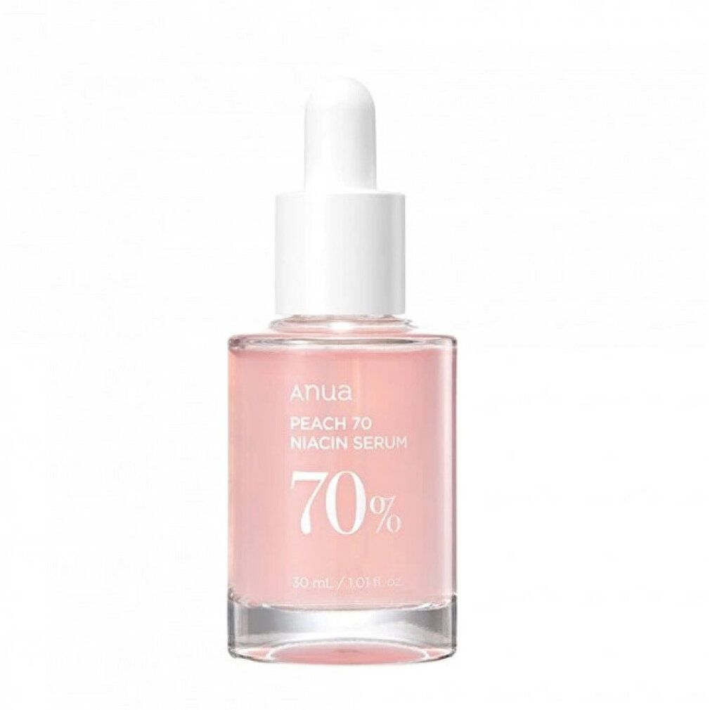 ANUA Pfirsich 70 Niacinamid Serum Flasche auf weißem Hintergrund.