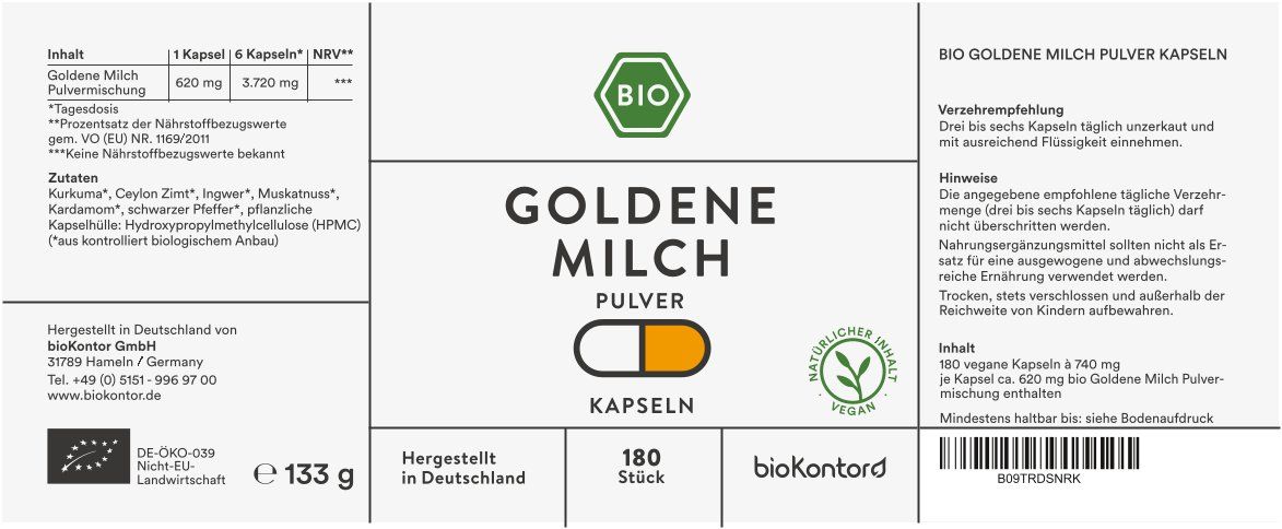 bioKontor Goldene Milch Pulver Kapseln 133 g