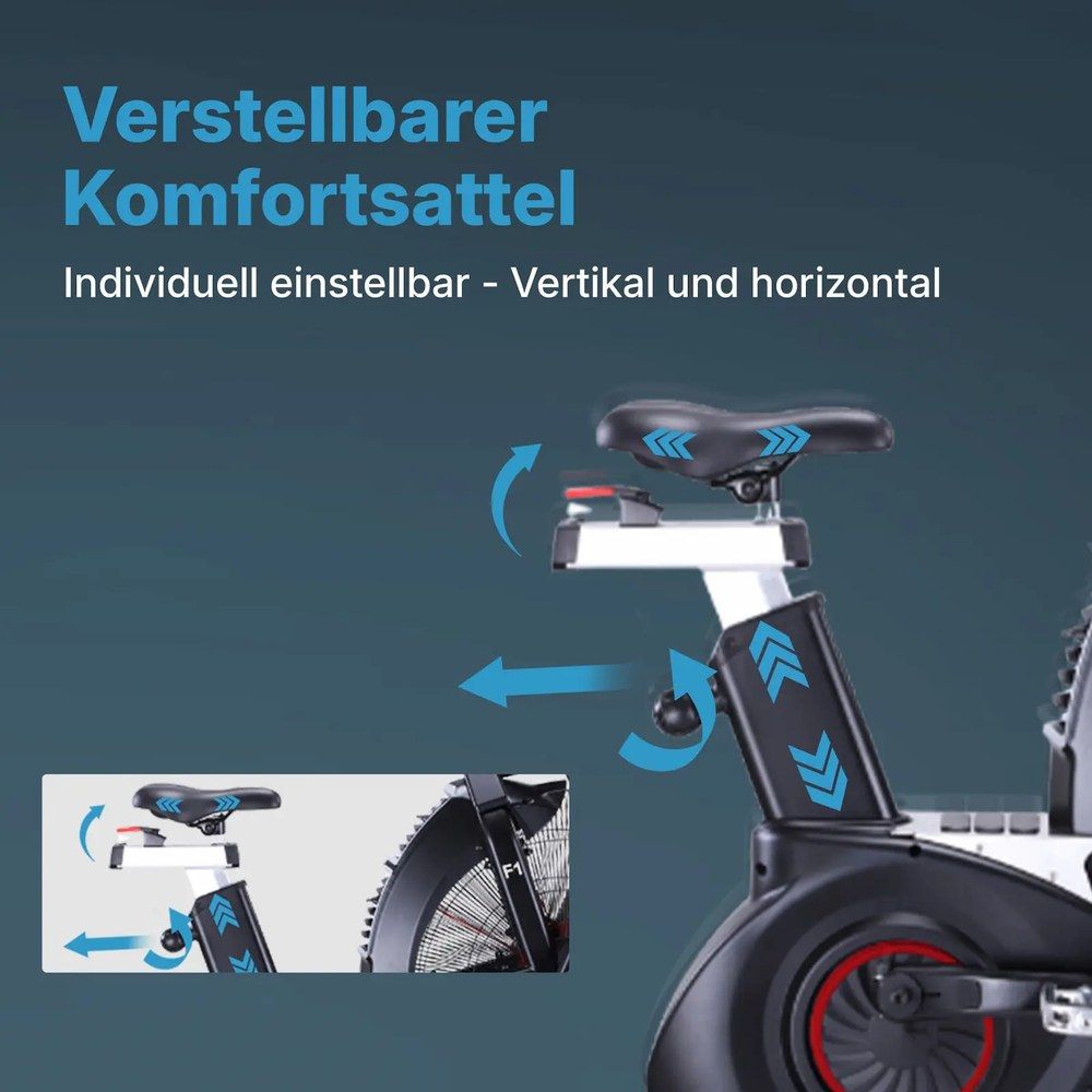 Detailansicht des verstellbaren Sattels des AsVIVA Air Bike F1 Heimtrainers.