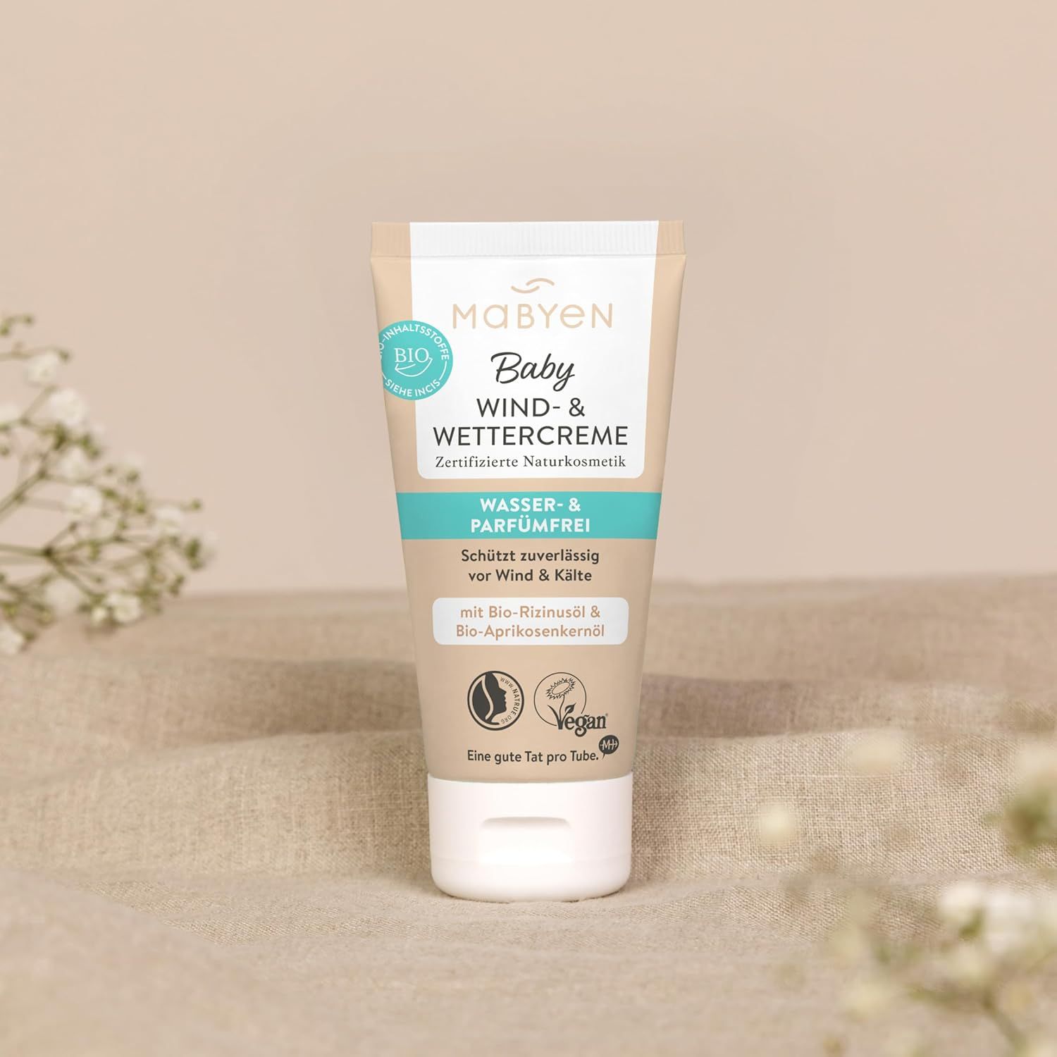 Baby Wind- & Wettercreme Tube, parfümfrei, wasserfrei, mit Bio-Rizinusöl & Bio-Aprikosenkernöl.