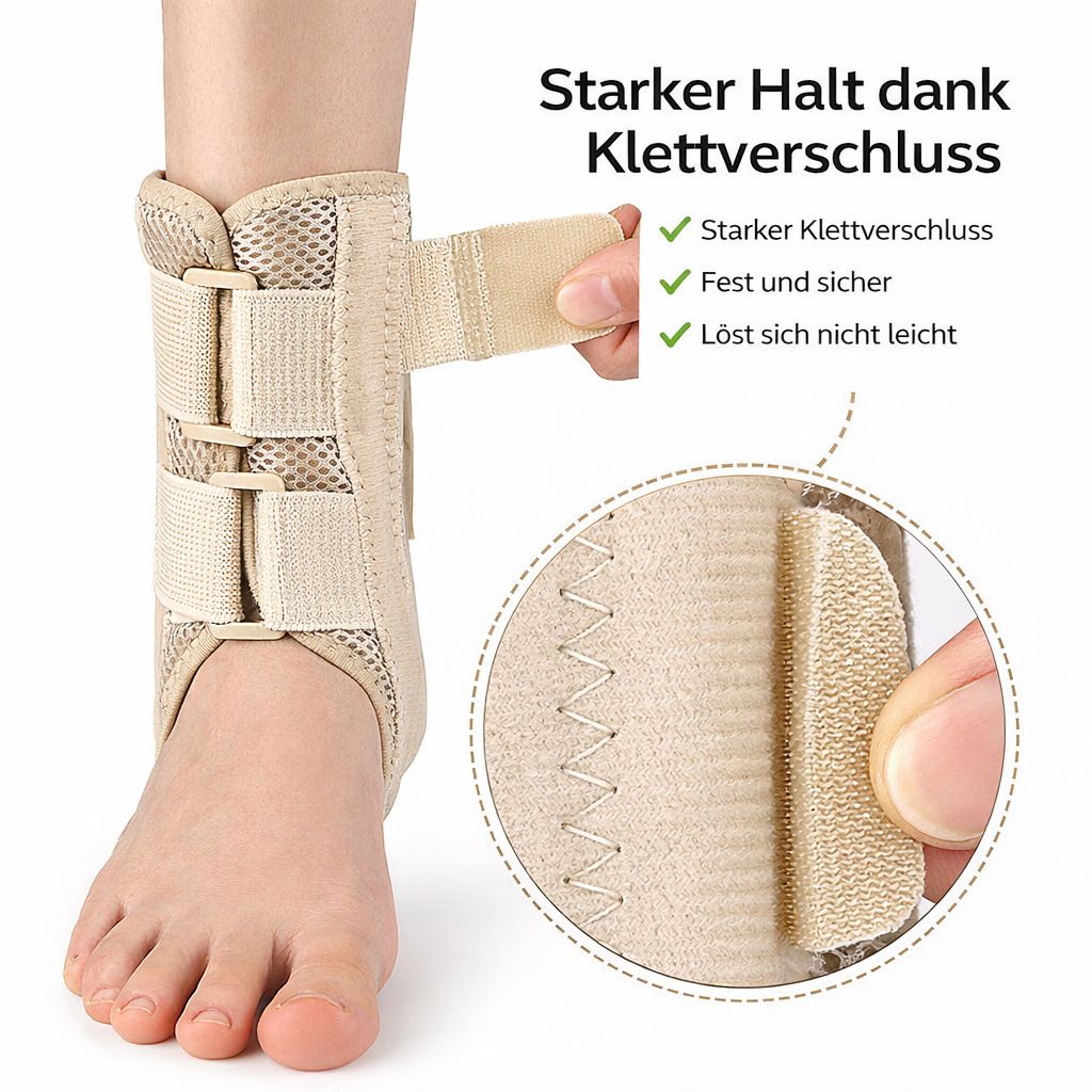 Knöchelbandage mit Federstreben, verstellbare Fußgelenkstütze mit Klett für Sport & Alltag